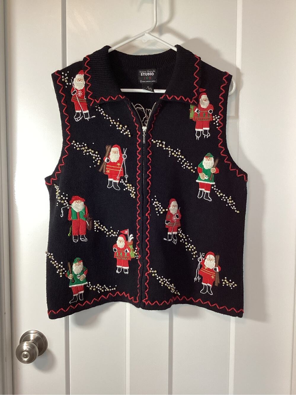 Vintage Designers Originals Studio Joy Skiing Santa Christmas Vest Size M